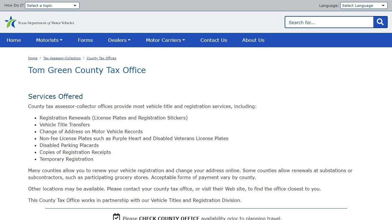 Tom Green County Tax Office | TxDMV.gov - Texas Department of Motor ...